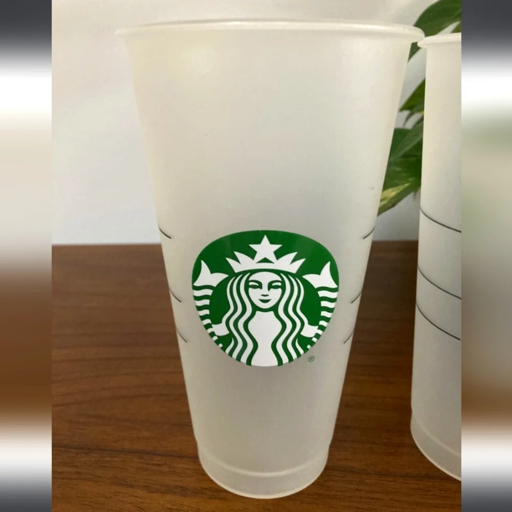 Set Of 2 Reusable Frosted Drink Cups Starbucks Green Logo Tumblers Travel New